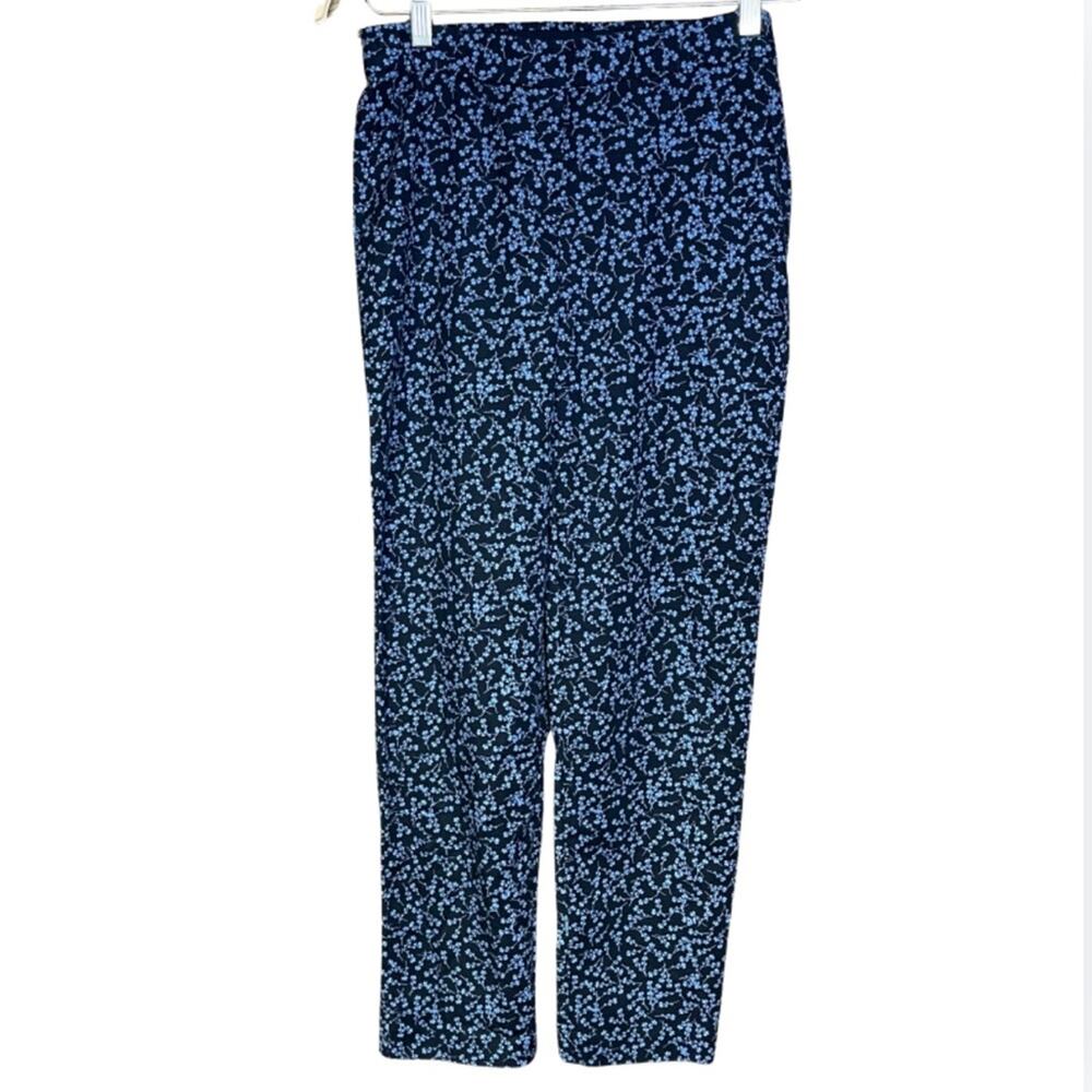 J. Jill pull on pant black blue stretch floral size 4